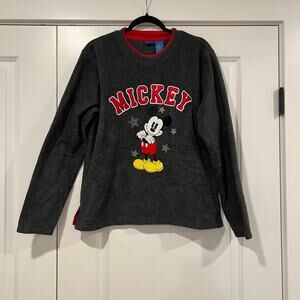 Disney Women's Grey Mickey Mouse Embroidered Fleece Sweater Size Large‎